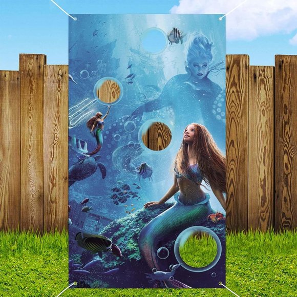 Black Mermaid Birthday Decorations, Little Mermaid Toss Game with 4 Bean Bags - Picture 1 of 7